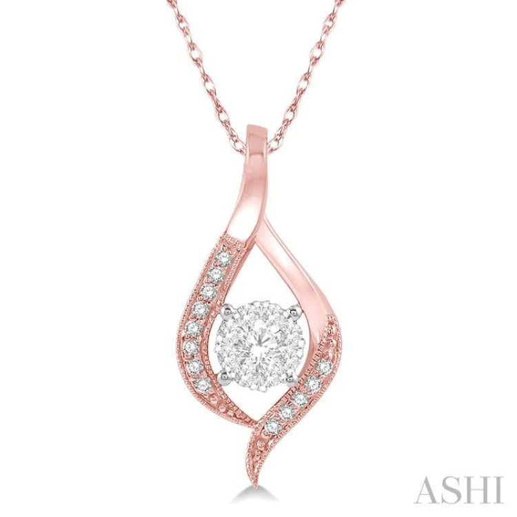 1/5 ctw Curved Lovebright Round Cut Diamond Pendant in 14K Rose and White Gold with chain