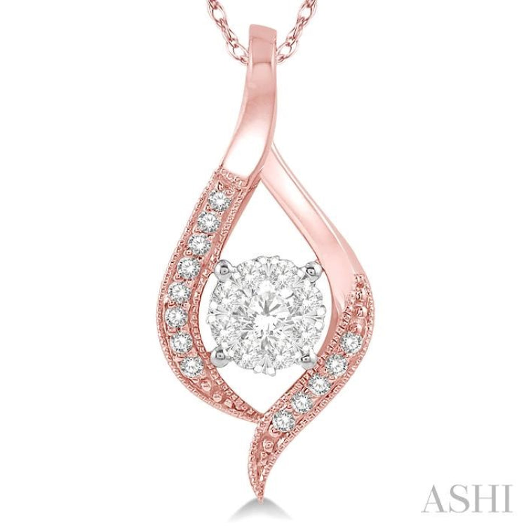 1/5 ctw Curved Lovebright Round Cut Diamond Pendant in 14K Rose and White Gold with chain
