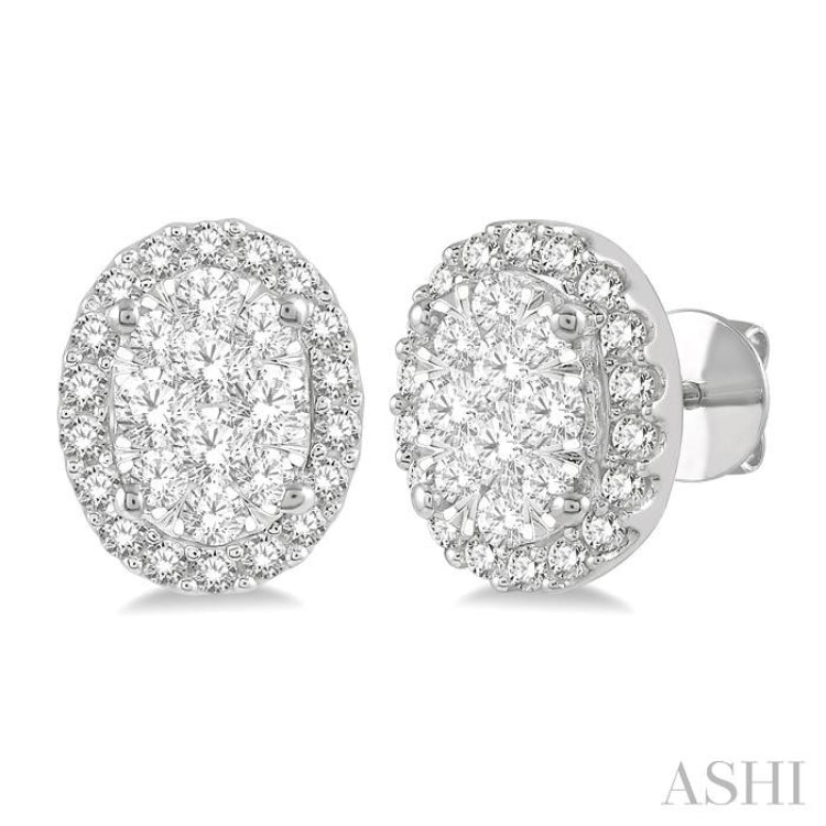 1/2 ctw Oval Shape Lovebright Round Cut Diamond Stud Earrings in 14K White Gold