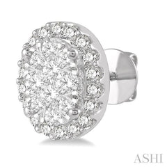 1/2 ctw Oval Shape Lovebright Round Cut Diamond Stud Earrings in 14K White Gold