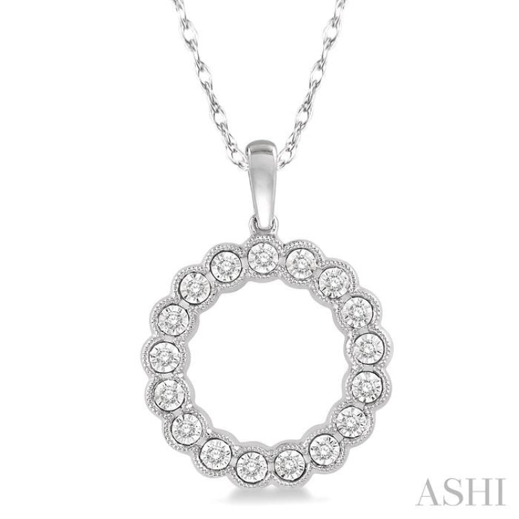 1/8 ctw Circular Lattice Halo Round Cut Diamond Fashion Pendant in 10K White Gold with chain