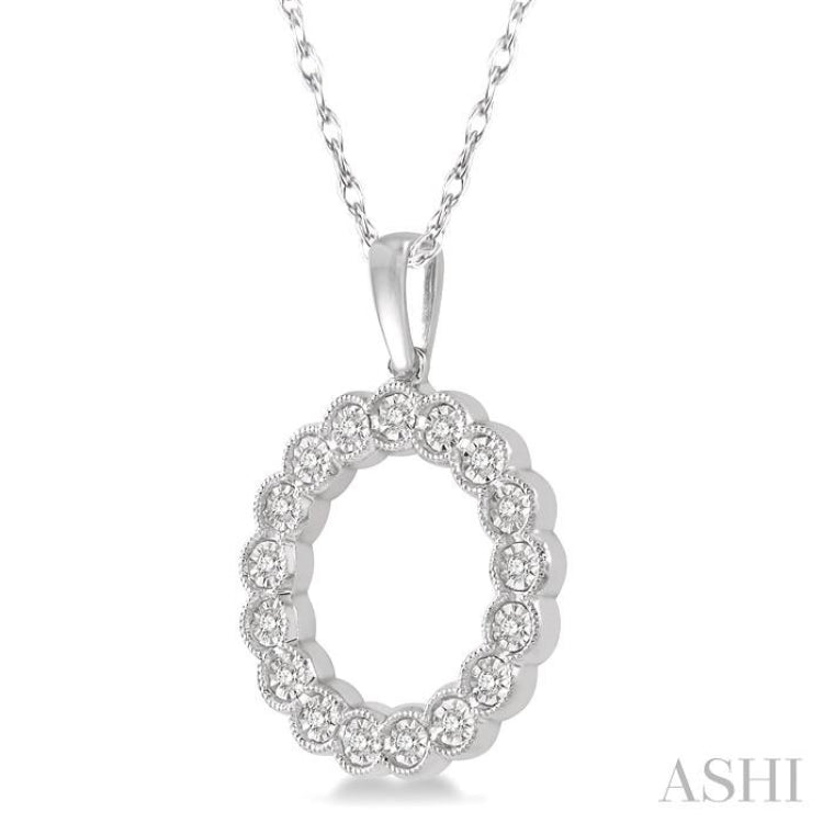 1/8 ctw Circular Lattice Halo Round Cut Diamond Fashion Pendant in 10K White Gold with chain