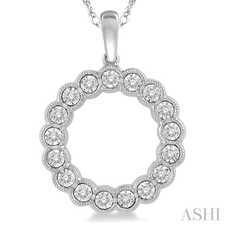 1/8 ctw Circular Lattice Halo Round Cut Diamond Fashion Pendant in 10K White Gold with chain