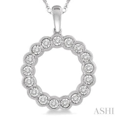 1/8 ctw Circular Lattice Halo Round Cut Diamond Fashion Pendant in 10K White Gold with chain