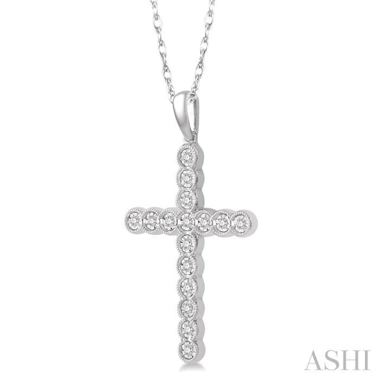 1/8 ctw Round Cut Diamond Cross Pendant in 10K White Gold with chain