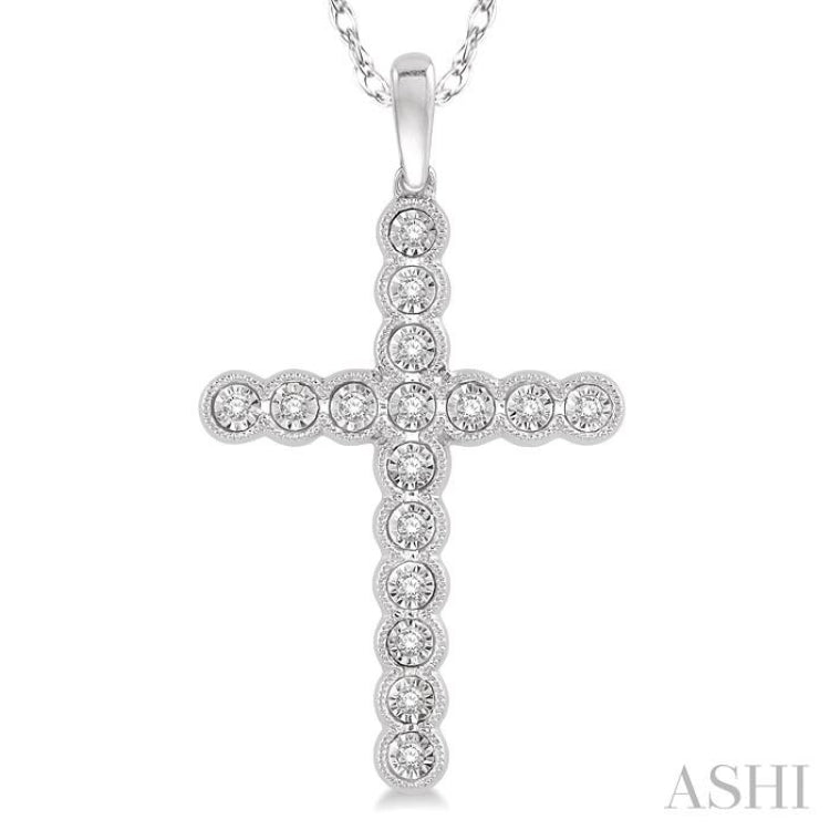 1/8 ctw Round Cut Diamond Cross Pendant in 10K White Gold with chain
