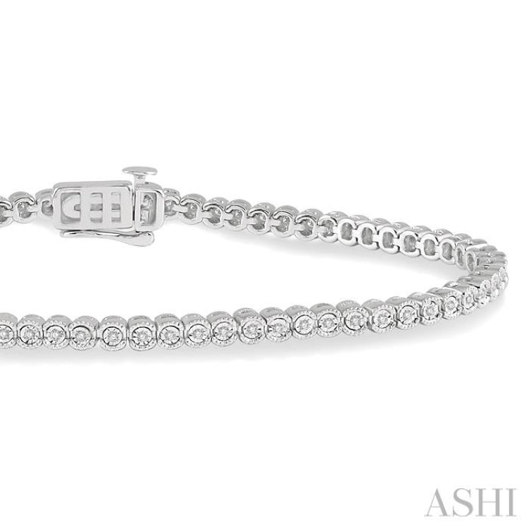 1/4 ctw Round Cut Diamond Miracle Plate Tennis Bracelet in 10K White Gold