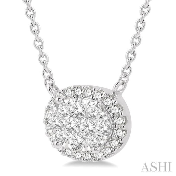 1/3 ctw Oval Shape Round Cut Diamond Lovebright Pendant With Chain in 14K White Gold