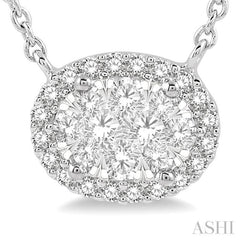 1/3 ctw Oval Shape Round Cut Diamond Lovebright Pendant With Chain in 14K White Gold