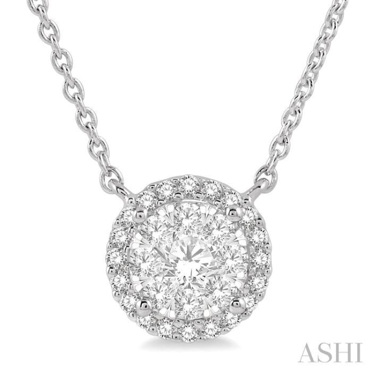 1/3 ctw Circular Round Cut Diamond Lovebright Pendant With Chain in 14K White Gold
