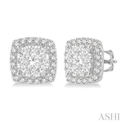 1 ctw Cushion Shape Lovebright Round Cut Diamond Stud Earrings in 14K White Gold