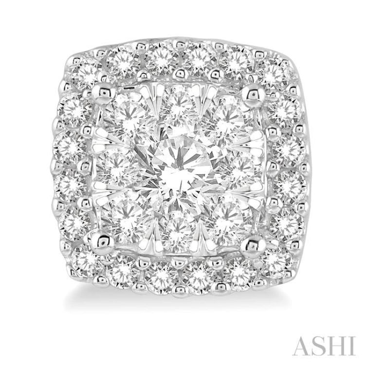 1 ctw Cushion Shape Lovebright Round Cut Diamond Stud Earrings in 14K White Gold