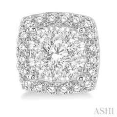 1 ctw Cushion Shape Lovebright Round Cut Diamond Stud Earrings in 14K White Gold