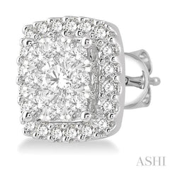 1 ctw Cushion Shape Lovebright Round Cut Diamond Stud Earrings in 14K White Gold
