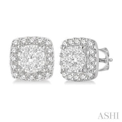 1/2 ctw Cushion Shape Lovebright Round Cut Diamond Stud Earrings in 14K White Gold