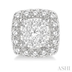 1/2 ctw Cushion Shape Lovebright Round Cut Diamond Stud Earrings in 14K White Gold