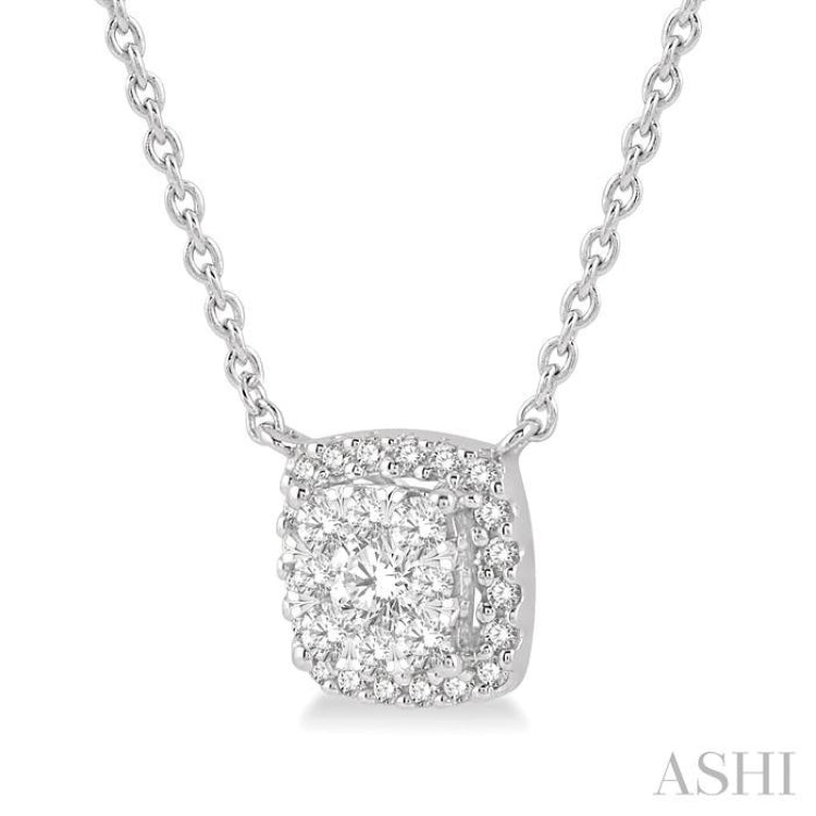 1/3 ctw Cushion Shape Lovebright Diamond Pendant With Chain in 14K White Gold