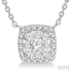 1/3 ctw Cushion Shape Lovebright Diamond Pendant With Chain in 14K White Gold