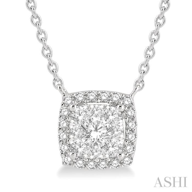 1/2 ctw Cushion Shape Lovebright Diamond Pendant With Chain in 14K White Gold