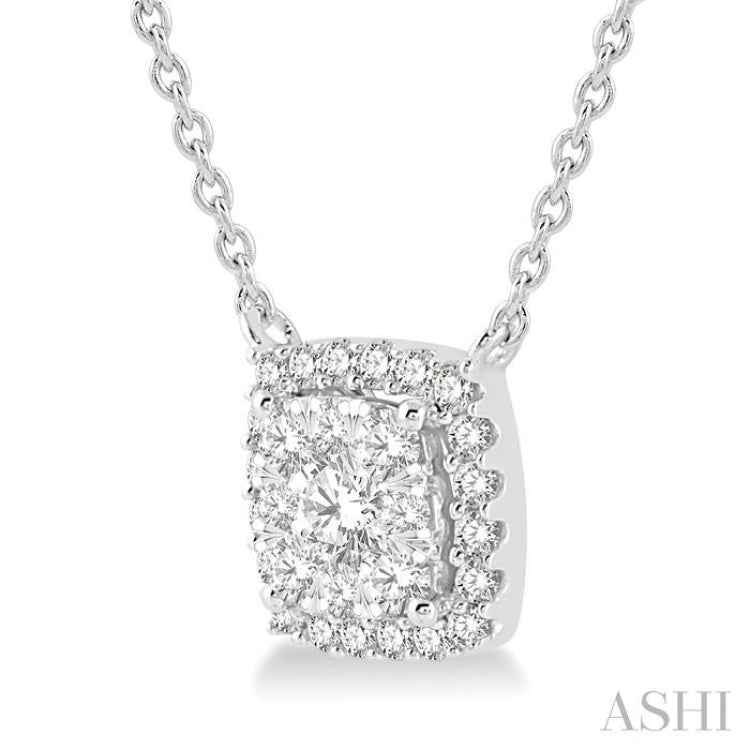 1/2 ctw Cushion Shape Lovebright Diamond Pendant With Chain in 14K White Gold