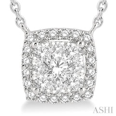 1/2 ctw Cushion Shape Lovebright Diamond Pendant With Chain in 14K White Gold