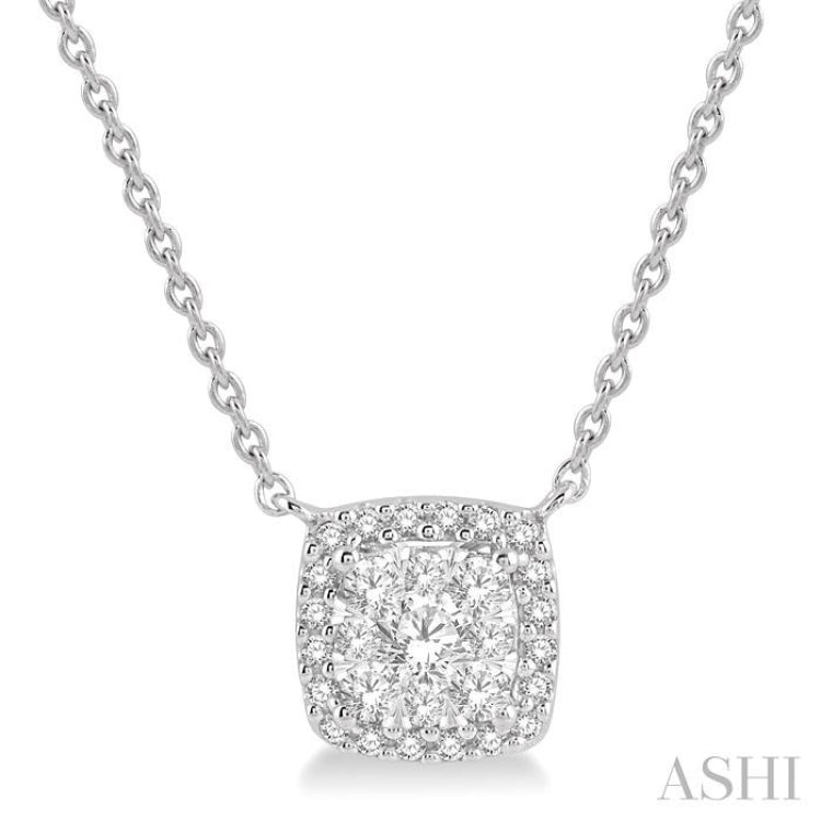 3/4 ctw Cushion Shape Lovebright Diamond Pendant With Chain in 14K White Gold