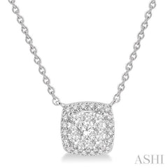 3/4 ctw Cushion Shape Lovebright Diamond Pendant With Chain in 14K White Gold
