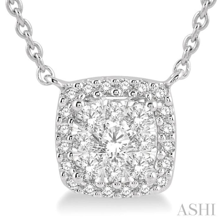 3/4 ctw Cushion Shape Lovebright Diamond Pendant With Chain in 14K White Gold
