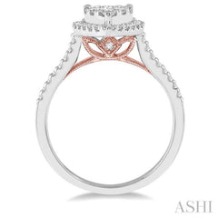 1 ctw Pear Shape Round Cut Diamond Lovebright Ring in 14K White and Rose Gold