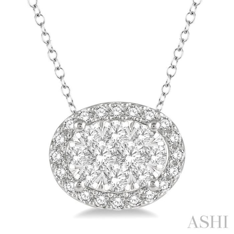 1/2 ctw Oval Shape Lovebright Round Cut Diamond Pendant in 14K White Gold