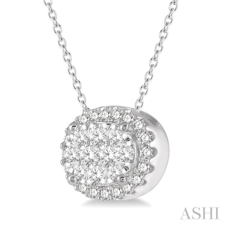 1/2 ctw Oval Shape Lovebright Round Cut Diamond Pendant in 14K White Gold