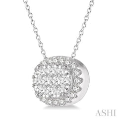 1/2 ctw Oval Shape Lovebright Round Cut Diamond Pendant in 14K White Gold