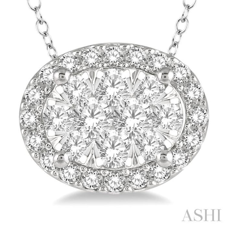 1/2 ctw Oval Shape Lovebright Round Cut Diamond Pendant in 14K White Gold