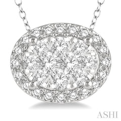 1/2 ctw Oval Shape Lovebright Round Cut Diamond Pendant in 14K White Gold