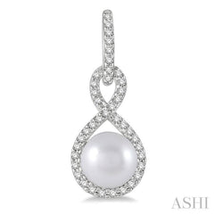 6x6 MM Round Shape Cultured Pearl and 1/4 ctw Twisted Loop Round Cut Diamond Earring in 10K White Gold