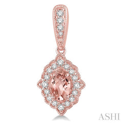 5x3 MM Oval Shape Morganite and 1/4 ctw Round Cut Diamond Semi Precious Earrings in 10K Rose Gold