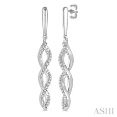 1/5 ctw Swirl Round Cut Diamond Long Earring in 10K White Gold