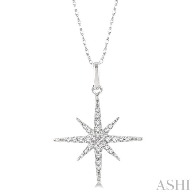 1/6 ctw Round Cut Diamond Star Pendant With Chain in 10K White Gold