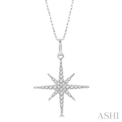 1/6 ctw Round Cut Diamond Star Pendant With Chain in 10K White Gold