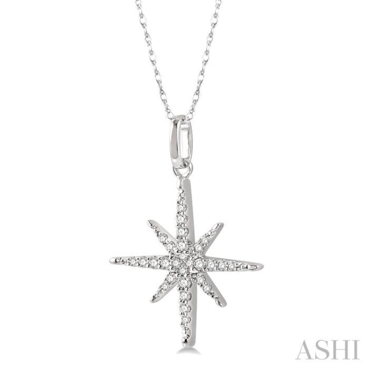 1/6 ctw Round Cut Diamond Star Pendant With Chain in 10K White Gold