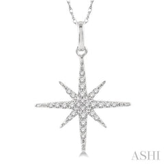 1/6 ctw Round Cut Diamond Star Pendant With Chain in 10K White Gold