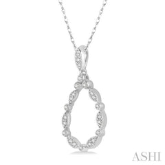 1/8 ctw Marquise Lattice Hollow Drop Round Cut Diamond Pendant With Chain in 10K White Gold