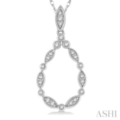 1/8 ctw Marquise Lattice Hollow Drop Round Cut Diamond Pendant With Chain in 10K White Gold