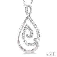 1/6 ctw Twisted Drop Shape Round Cut Diamond Pendant With Chain in 10K White Gold