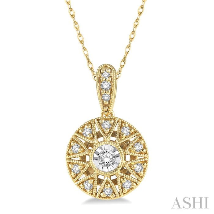 1/8 ctw Lattice Medallion Round Cut Diamond Pendant With Chain in 10K Yellow Gold