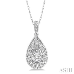 1/8 ctw Lattice Pear Shape Round Cut Diamond Pendant in 10K White Gold