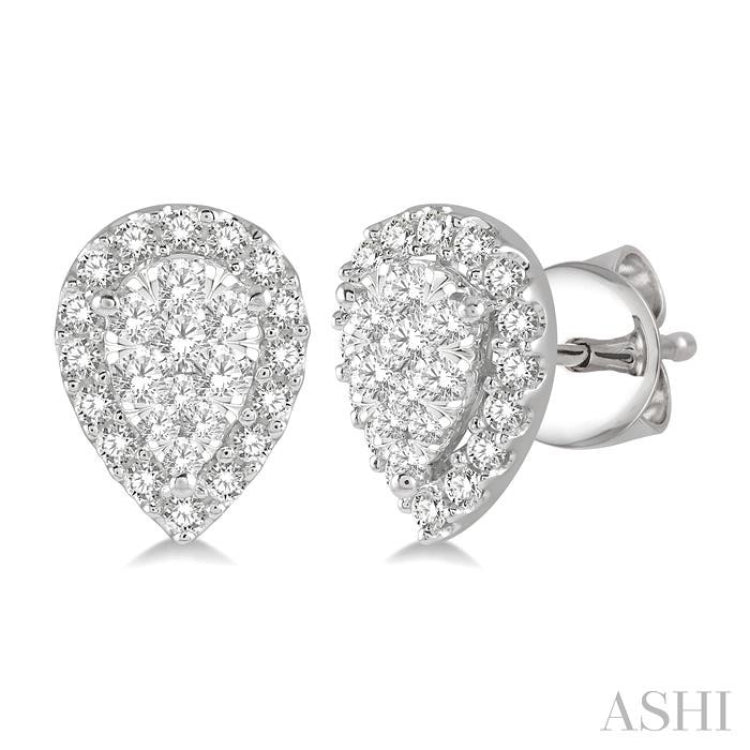 1/2 ctw Pear Shape Lovebright Diamond Stud Earrings in 14K White Gold