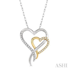 1/8 ctw Interlocked Two Tone Hearts Round Cut Diamond Pendant With Chain in 10K White and Yellow Gold