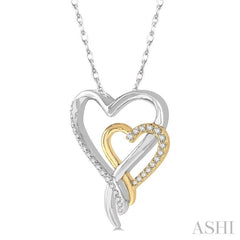 1/8 ctw Interlocked Two Tone Hearts Round Cut Diamond Pendant With Chain in 10K White and Yellow Gold
