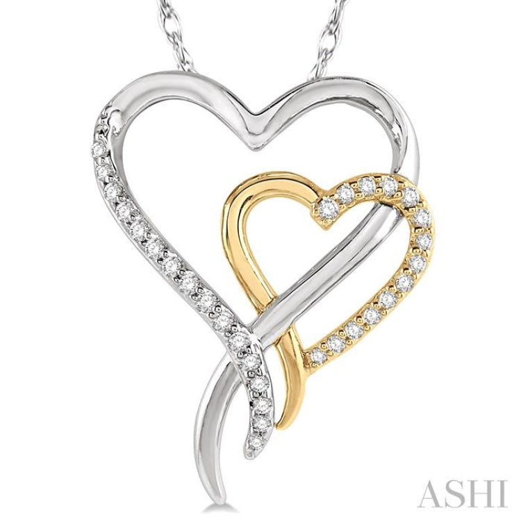 1/8 ctw Interlocked Two Tone Hearts Round Cut Diamond Pendant With Chain in 10K White and Yellow Gold